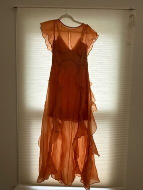 Hutch Sheer Ruffled Maxi Dress in Rust Orange 6P. Gorgeous!!